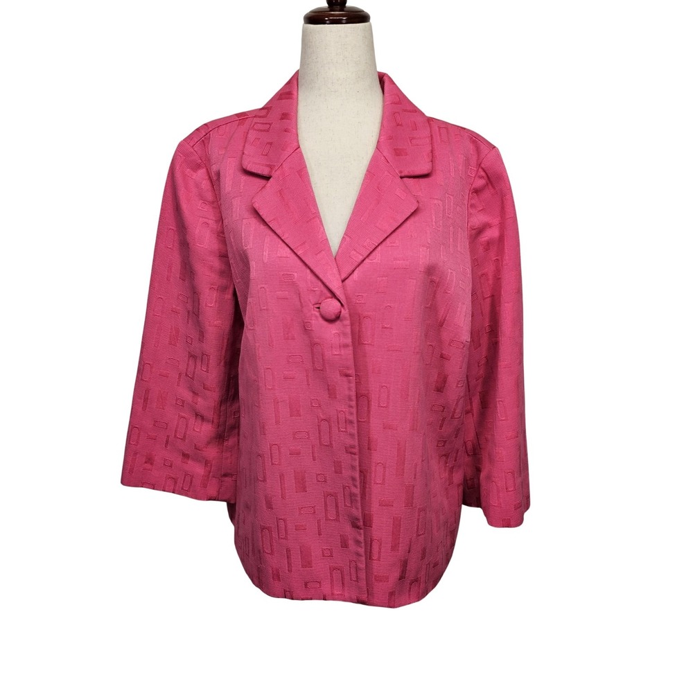 Chico's Blazer Womens 2.5 Pink Geometric 3/4 Sleeve Jacket Career Lined Workwear
